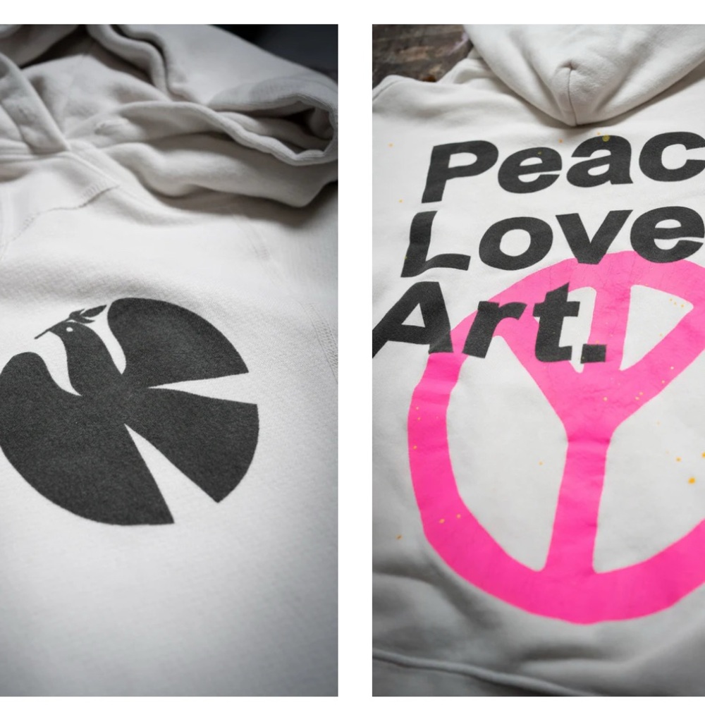 Madeworn Vintage White Oversized Hoodie with Peace Love Art Design - Picture 3 of 3
